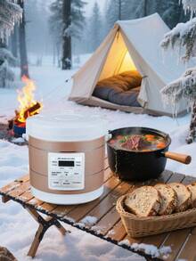 Olla arrocera mini para coche de 12V/24V, olla eléctrica para sopa y gachas de 1.6L para coche y camión, vaporera de alimentos, calentador, caja de almuerzo de calentamiento rápido - Dorado - Ver 5