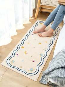 1pc New Wave Pattern Printed Decorative Carpet, Fresh Style Rectangular Area Rug - Soft, Comfortable, Faux Wool Bedroom Mat, Easy To Clean Decorative Floor Mat, Suitable For Living Room, Bedroom, Sofa, Study, Home Decor, Living Room Carpet, Holiday Decoration - Multicolor - View 3