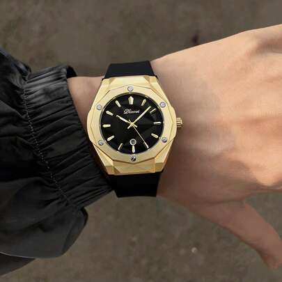 2026新款Denvosi男士腕表 - 独特的多面表壳设计，舒适的硅胶表带，夜光指针，30米防水，适合运动和商务场合佩戴