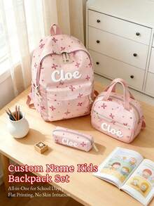 Set de 3 piezas Mochila personalizada para niños, regalo personalizado de vuelta al colegio, incluye bolsa de almuerzo y estuche para lápices, diseño lindo de lazo/trébol, mochila impermeable para niñas, regalo de vuelta al colegio/cumpleaños. Mochila escolar para niñas de gran capacidad con bolsa de almuerzo, bolsillos y estuche para lápices, mochila escolar con estampado degradado. Cabe laptop de 15.6 pulgadas, bolsillos multifuncionales. Adecuado para viajes al aire libre, vuelta al colegio, actividades al aire libre y uso diario. - Multicolor - Ver 2