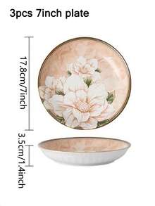 3 piezas de platos de cena de cerámica de 7 pulgadas con diseño de flor de camelia japonesa, regalo de Navidad - Multicolor - Ver 6