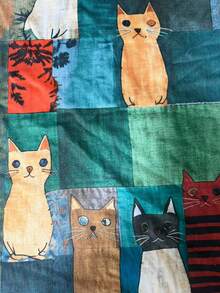 Plus Size Women's Sleeveless Round Neck Cat Print Patchwork Strap Dress, Knit Fabric, Knee-Length A-Line Dress Elegant Summer - Green - View 3