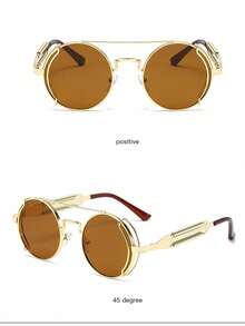 1副男士圆形金属蒸汽朋克未来主义时尚眼镜，适合音乐节和日常穿搭 - 圓形 - 查看 16