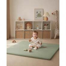 Blissful Diary Alfombra de juego de bebé de cuero vegano 119 4 x 119 4 cm alfombra de parque grueso acolchado e impermeable para bebés y niños pequeños elegante y fácil de limpiar para juegos de - Verde claro - Ver 7