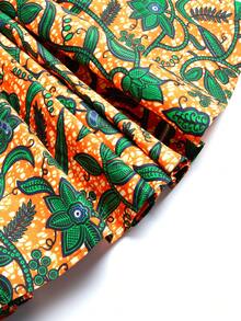 非洲蜡染橙绿花卉图案女式迷你裙 - 橘色 - 查看 7