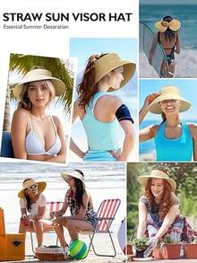 Women's Wide Brim Foldable Sun Hat, UPF50+ Sun Protection, Packable Beach Hat, Bohemian Style Bowknot, Summer - MultiWarna - View 6