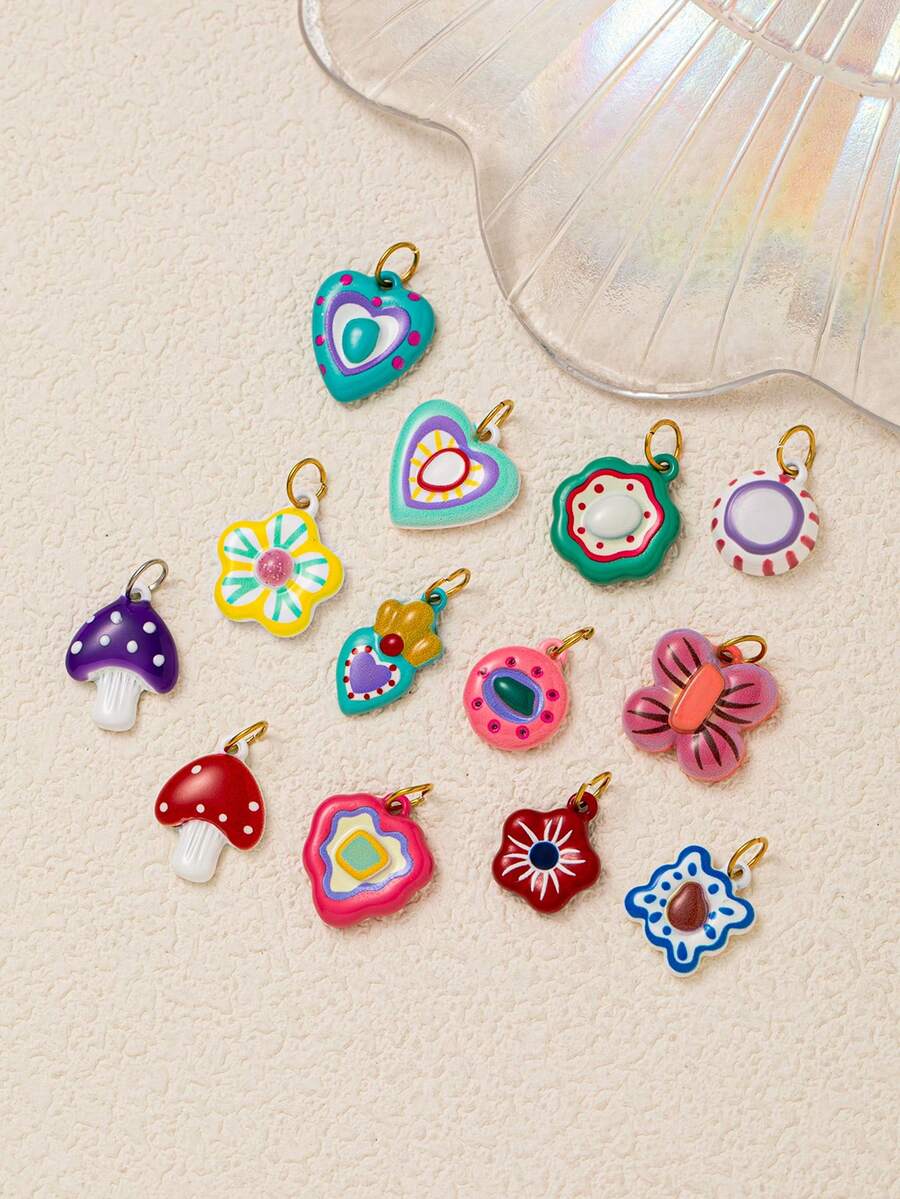 1pc Dopamine Inspired Jewelry Pendant Accessories, Includes Mushroom, Flower, Heart, Polka Dot, Butterfly Patterns. Made Of 18K Stainless Steel Plating, Suitable For Daily Bag Decoration, Necklace, Bracelet, Phone Strap, Keychain Pendant Accessories - Multicolor - View 1