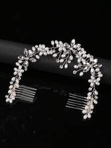 1pc Crystal & Rhinestone Decor Bridal Bridesmaid Hair Comb, Luxurious Hair Accessory For Wedding, Banquet, Party,Summer,Beach - 63322 Silver - View 6