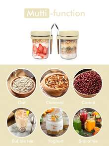 16oz/500ml [1/2 Pack] Overnight Oats Mason Jar With Spoon Lid, Sealed Oatmeal Container With Measurement Markings, Portable Cereal Canister - Yellow - View 8