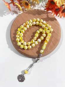 1串斑马纹穆斯林念珠，45颗，银色吊坠，便携式祈祷手链 - 彩色 - 查看 3