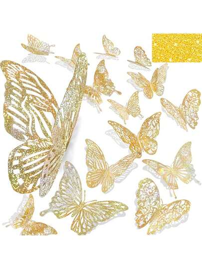 60 chiếc/gói Hình bướm đính kim sa 3D trang trí tường, phong cách sang trọng màu tím, bạc, vàng, 3 kích cỡ, chủ đề giả tưởng, tự dính, có thể tái sử dụng, đính kim tuyến, hình dạng không đều, không cần điện, thích hợp cho tiệc sinh nhật, tiệc tắm em bé, trang trí phòng cầu vồng.