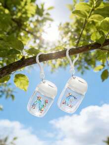 1个透明空洗手液瓶，印有贝壳和海星字母图案，字母A-Z。香水喷雾瓶，带挂钩和防摔硅胶盖，夏威夷旅行便携化妆瓶 - 彩色 - 查看 3