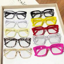 Simple Square Blue Light Glasses Set For Men And Women, Y2K Jelly Color Fashion Glasses, Dopamine Color / Multi-Color / Leopard Print / Textured Matte Black, Unisex Computer, Gaming, Reading Glasses, Women's Personalized Glasses, Plain Glasses, Suitable For All Seasons, Autumn And Winter Business Wear, Is A Stylish, Simple And Versatile Item, Very Suitable For Gifts Or Personal Use - Nhiều màu - Xem 12