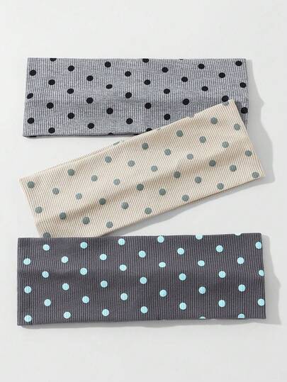 3条/套 女士波点宽弹力发带，可用于洗脸、化妆、运动，也适合沙滩和度假佩戴