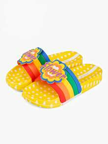 1双彩虹花朵字母PVC模压拖鞋，适合夏季散步、度假、通勤等场合，是一款充满活力的夏季时尚单品。 - 黃花flower拖鞋 - 查看 13
