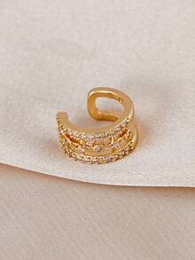 1件极简主义立方氧化锆C形耳夹，适合女性日常佩戴，铜质饰品 - 金黃色 - 查看 4