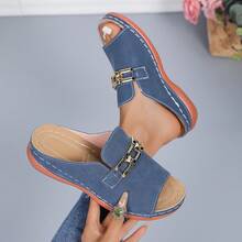 PWIIMG Women's Metal Buckle One-Piece Slide Sandals, Versatile Summer Slippers, Casual Open Toe Mules - Blue - View 1