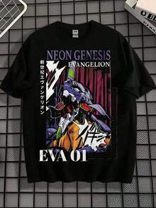 Camiseta estilo-hop para hombre con gráfico de Eva ngel ion Unit-01, diseño único, 180 g% algodón, corte holgado, manga corta, top. - Negro - Ver 1