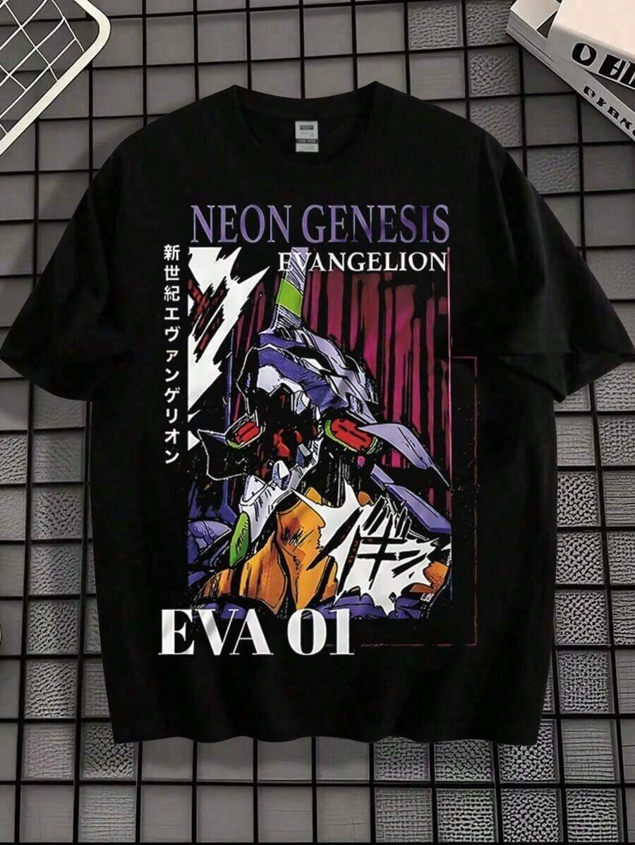 Camiseta estilo-hop para hombre con gráfico de Eva ngel ion Unit-01, diseño único, 180 g% algodón, corte holgado, manga corta, top. - Negro - Ver 1