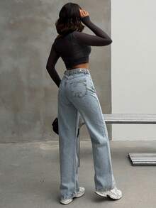 REVERSE LEG FRAGRANT EMBROIDERED WIDE LEG JEANS - Light Wash - View 1