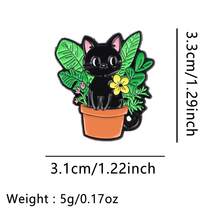 可爱卡通宠物狗珐琅徽章 趣味动物盆栽黑猫胸针翻领别针徽章 背包服装配饰 时尚首饰 朋友礼物 - 黑色 - 查看 34