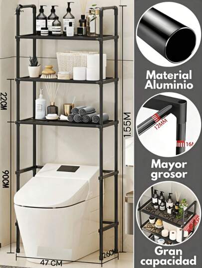 Aluminio Estante Para Baño De Acero Inoxidable. Estantería Ajustable De 3 Niveles Para Encima del Inodoro - Manten Organizados Tus Productos De Una Manera Sencilla Y Linda, Organizador De Estantes Moderno Versátiles Para Esenciales De Baño, Decoración Y Más - Instalación Fácil Organizadores y Almacenamiento de Baño, Estante Multifuncional.   YH6608-3