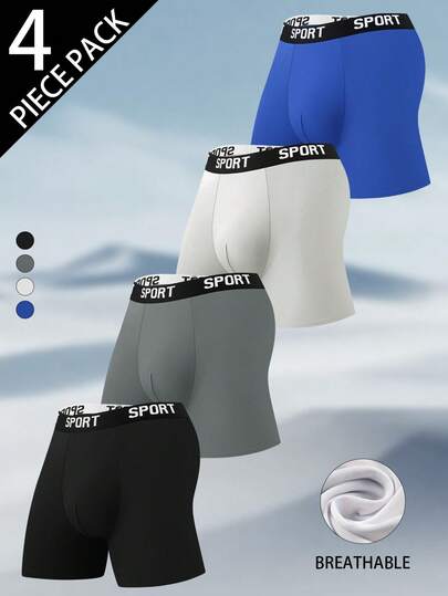 4 piezas Calzoncillos tipo bóxer deportivos para hombres, de unicolor, con cintura elástica transpirable, paquete múltiple de ropa interior atlética