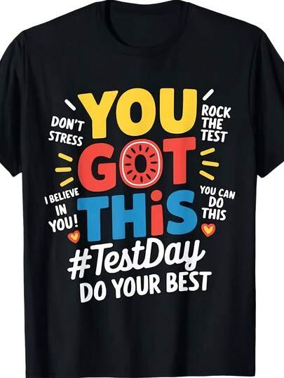 Camiseta Motivacional para Maestros "Rock The Test Testing Day" - "¡Tú lo logras!" - Mismo Estilo para Hombres y Mujeres - Camiseta Estampada de Manga Corta Verano 2026 - 180G