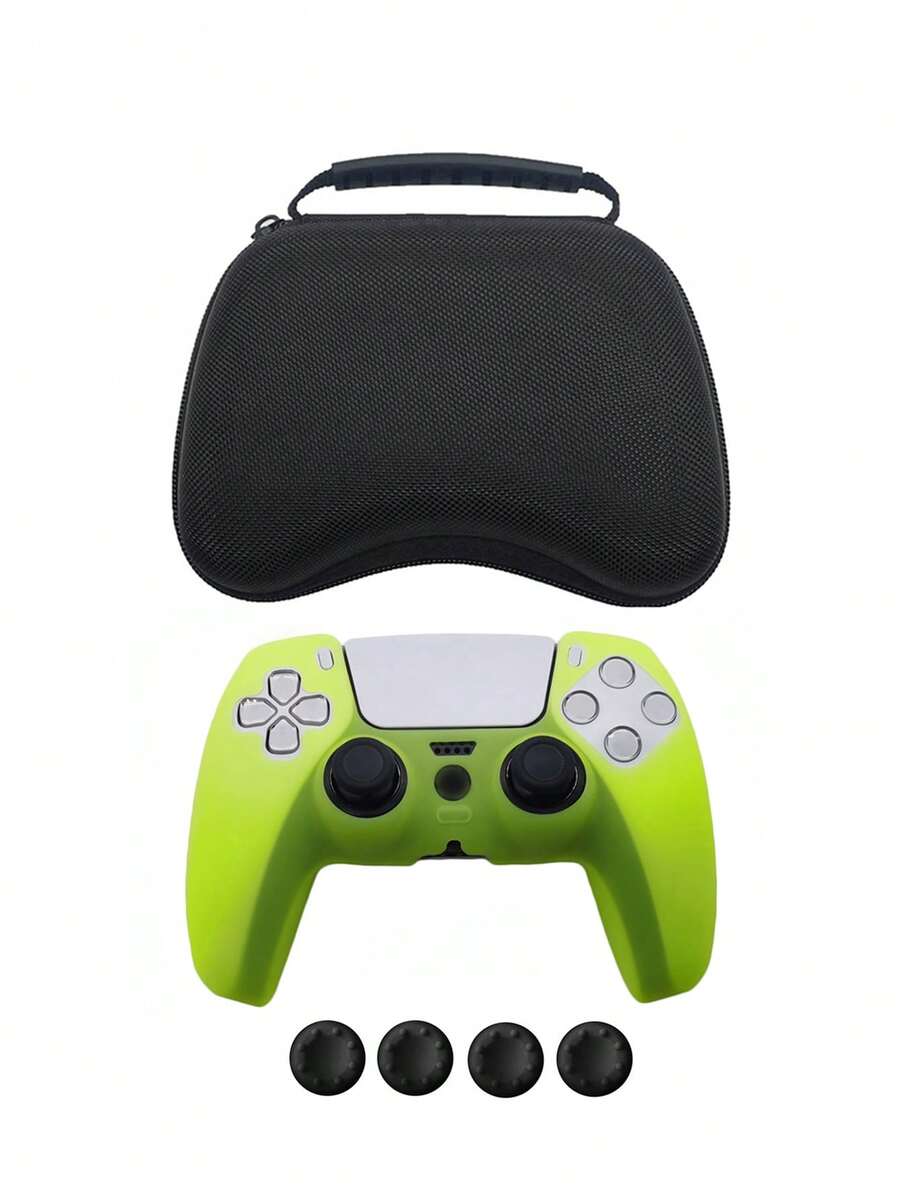 1 Conjunto: 1 Peça Estojo de Transporte para Controle de PlayStation5 + 1 Peça Capa Protetora de Silicone + 4 Peças Tampa de Joystick, Proteção Total Contra Deslizamento, Poeira e Arranhões, Melhorando a Experiência de Jogo - Visão 1