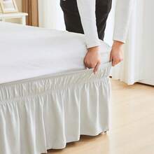 VOLTITO 1pc Elastic Bed Ruffle - Easy Wrap Around Ruffle - Microfiber Bed Skirt With Adjustable Elastic Belt 15 Inch Tailored Drop - Hotel Quality Bedskirt, Fade Resistant (T/F/Q/K) - Bạc - Xem 2