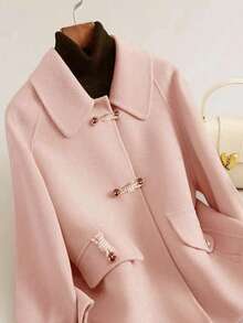 法国时尚女装秋冬推荐双面大衣，短款外套，韩版优雅休闲宽松双面大衣，小码高端大衣，加厚圣诞礼服外套 - 粉色 - 查看 5