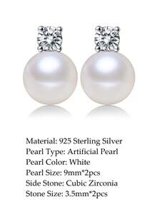XUJIA 1 Đôi bông tai bạc 925 với ngọc trai giả 9mm và đá Cubic Zirconia 3.5mm, quà tặng thời trang dành cho phụ nữ. - EPE-257 - Xem 6