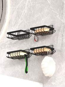 1/2 khay đựng xà phòng nhà tắm, giá đỡ xà phòng hình chữ nhật treo tường có lỗ thoát nước, thiết kế dễ thoát nước, không cần khoan, phụ kiện nhà tắm - Nhiều màu - Xem 5