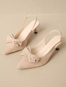 French Classic National Style Elegant ElegantStrap Sandals, Bowknot Fashionable Spring/Summer Sandals, New Arrival Stylish Pointed Toe High Heel Shoes, Bowknot Commuting Gentle Sandals, New Summer Versatile Sandals Matching Dresses - Apricot - View 7