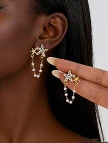 1 Pair Fashion Tassel Shell Starfish Faux Pearl Stud Earrings, Suitable For Women's Party, Date, Daily Wear - Starfish Pearl Earrings - View 6