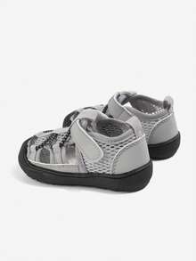 1 Pair Boys' Grey Classic Minimalist Mesh Sandals, Round Toe Soft Bottom Lace-Up Design Children's Sandals, Comfortable Breathable Lightweight Casual Infant Sandals Suitable For Summer Daily, Beach, Outdoor Sports And Campus Wear - Grey - View 8