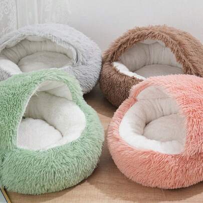 Fluffy Round Donut Pet Bed Soft Plush Cat Bed Winter 2-In-1 Warm Sleeping Bag Sofa Cushion For Small Medium Dogs Cats Indoor Home Cozy Nest Mat