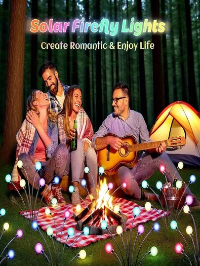 2件/套 12颗LED太阳能萤火虫灯，防水户外摇摆装饰灯，适用于庭院、露台、后院、花园、小路（多色）