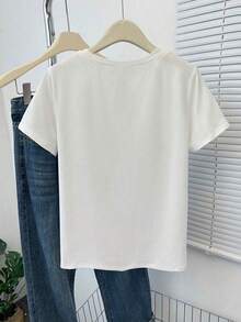 Heavyweight Cotton Women's Casual Round-Neck Short-Sleeve T-Shirt, 100% Pure Cotton, Perfect Choice For Spring And Summer, Everyday T-Shirt |   Patterned T-Shirt |   Lightweight Fabric, Loose-Fitting Casual Everyday Top, Breathable And Comfortable, A Must-Have For All Seasons (Machine Washable) - Weekend Wear, Fun Design, Crew Neck Drop Shoulder Retro Tee, Streetwear Tee - 黑色 - 查看 7