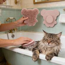 Silicone Cat Grooming Brush, Fur Detangling Brush, Bathing Brush With Koala Pattern Handle, Easy To Grip - Multicolor - View 7
