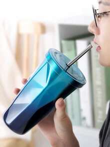 1个500毫升双层不锈钢吸管杯，带吸管的保温饮料杯，适用于车载使用 - 彩色 - 查看 1