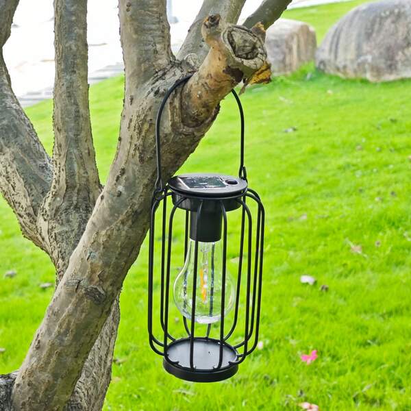 Farol de calabaza con energía solar, lámpara colgante de linterna retro, lámpara de paisaje de hierro forjado resistente al agua para decoración de jardín