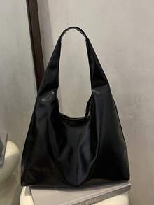 Bolso de hombro de mujer de gran capacidad y unicolor vintage, bolso cruzado multifuncional, bolso de mano, bolso cruzado de gran capacidad, bolso de trabajo casual (el color y la imagen pue - Negro 5 - Ver 9