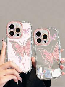 1pc Cute Butterfly Silicone Mirror Shockproof Protective Case For IPhone 15 Pro Max, New Arrival For IPhone 17, 16, 11, 12, 13, 14, 15, 15 Pro, 15 Plus, 15 Pro Max, 7 Plus, 8 Plus, X, Xs Max, Xr, 11 Pro, 12 Pro, 13 Pro, 14 Pro, 12 Mini, 13 Mini, 11 Pro Max, 12 Pro Max, 13 Pro Max, 14 Pro Max, 14 Plus, 6, 6s, 6 Plus, 7, 8, 16 Pro, 16 Plus, 16 Pro Max, SE Full Series - Mirror Cream Shell-hollow Butterfly - View 1
