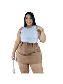 Short Skirt Plus Size Tailored With Belt Various Colors Summer - ANHELO - Ver 5
