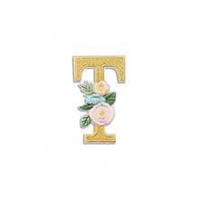 1/26 piezas Parches bordados con flores y letras inglesas coloridas, pegatinas decorativas de aplicación de costura con adhesivo en la parte posterior (disponibles en varios colores) - Amarillo - Ver 35