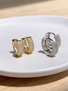 1 Pair Bling Bling Rhinestone Earrings For Men, Fashionable Minimalist Design, High-Quality, Versatile Casual Accessory, Elegant Charm Earrings - X009-A (one pair) - View 3