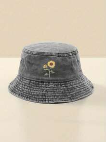 Sunflower Print Distressed Bucket Hat, Casual Outdoor Sun Protection Hat For Men And Women - Bucket Hat - View 3