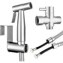Handheld Toilet Bidet Sprayer For Toilet-Adjustable Water Pressure Control With Bidet Hose For Feminine Wash, Stainless Steel Brushed Bidet Faucet Cloth Diaper - (Boxed) - View 2