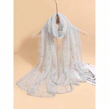 1pc Women's Lightweight Solid Color Sequin Bandana Scarf, Headscarf, Middle Eastern Hijab, Decorative Shawl, Sun Protection Beach Wrap, Suitable For Daily Use - Light Grey - View 2